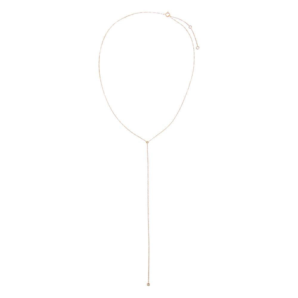 Diamond Double Solitaire Bezel Lariat Necklace 14K - Adina's Jewels