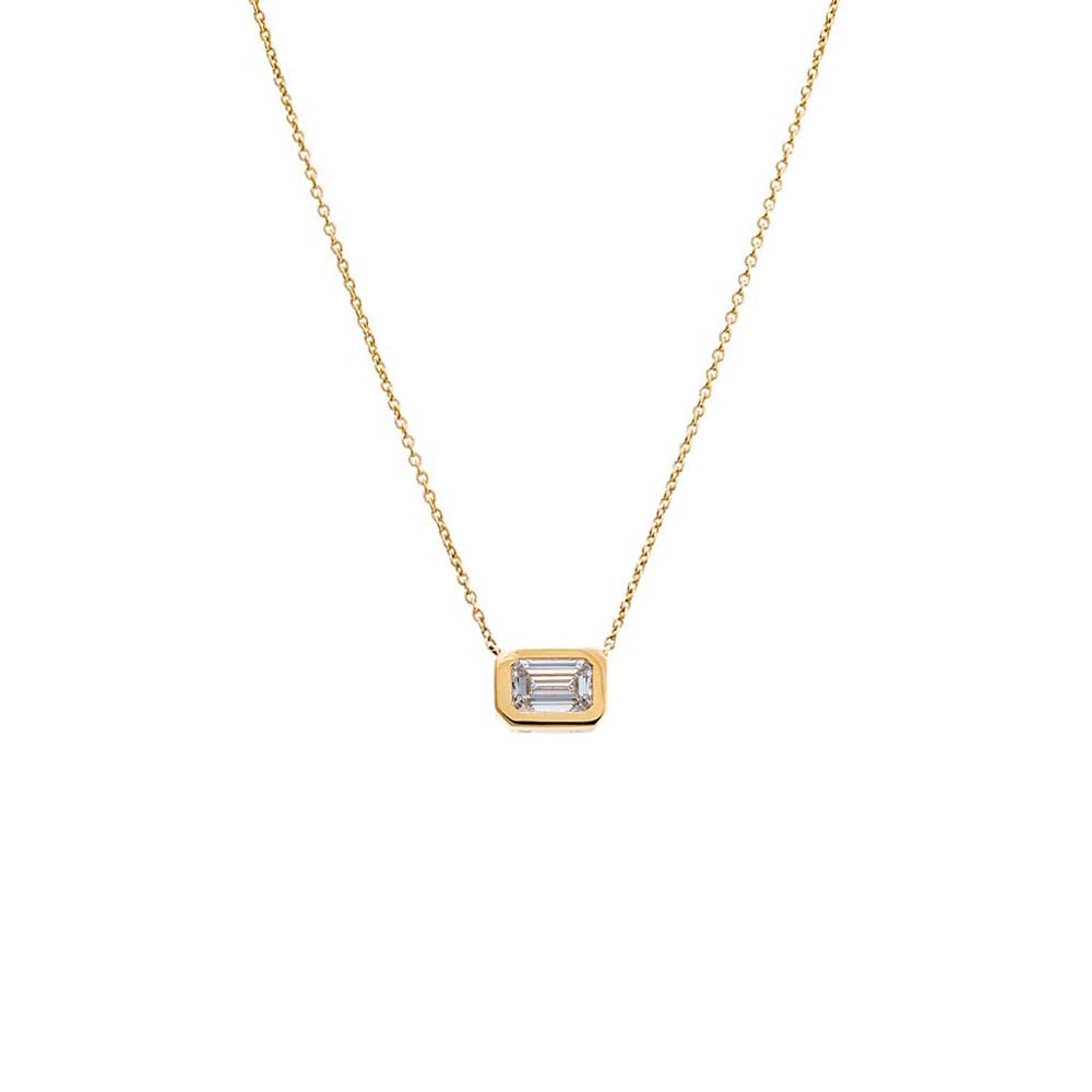 Lab Grown Diamond Emerald Bezel Necklace 14K - Adina's Jewels