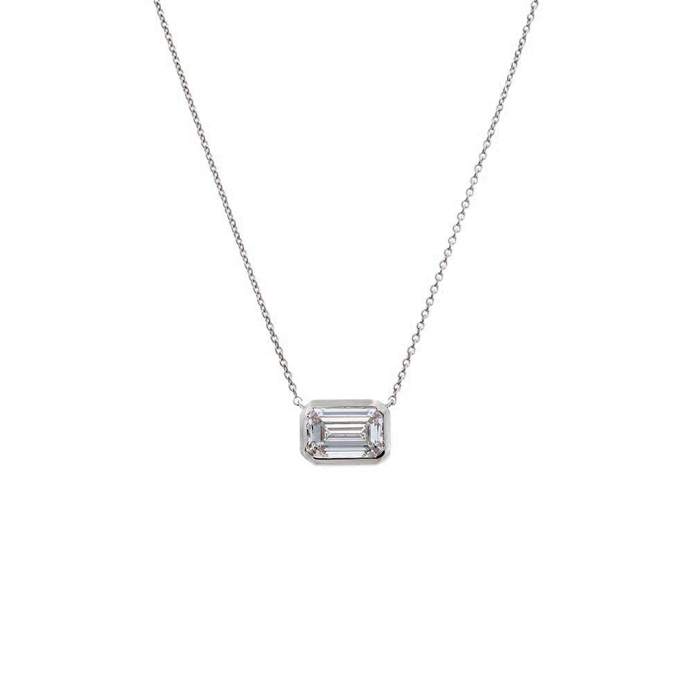 14K White Gold / 0.25 CT Lab Grown Diamond Emerald Bezel Necklace 14K - Adina's Jewels