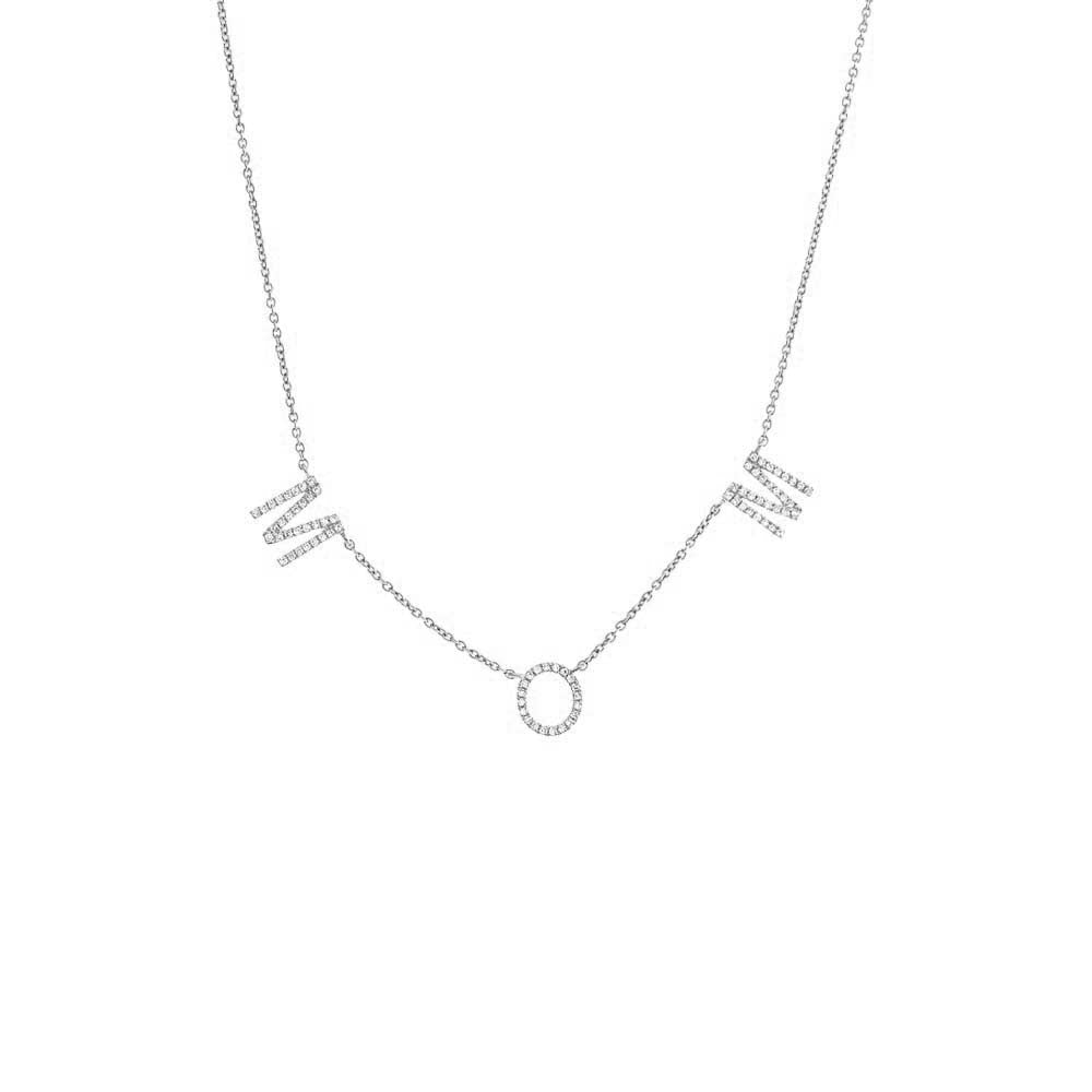 14K White Gold Diamond Pave Mom Necklace 14K - Adina's Jewels