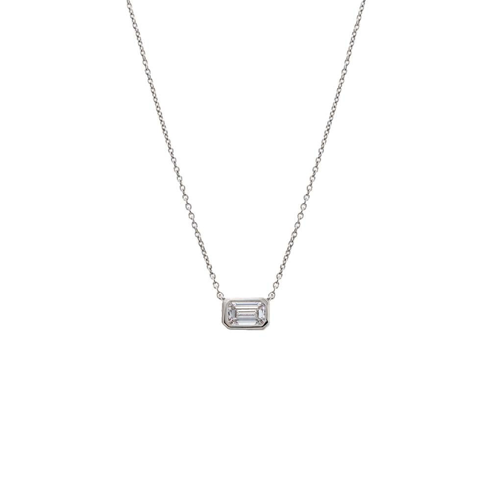 Lab Grown Diamond Emerald Bezel Necklace 14K - Adina's Jewels