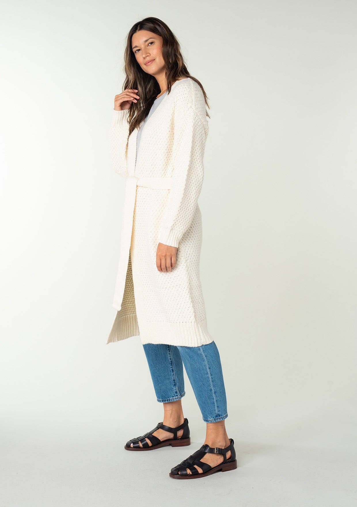 Lovestitch Long Sleeve Honeycomb Tie Front Cardigan