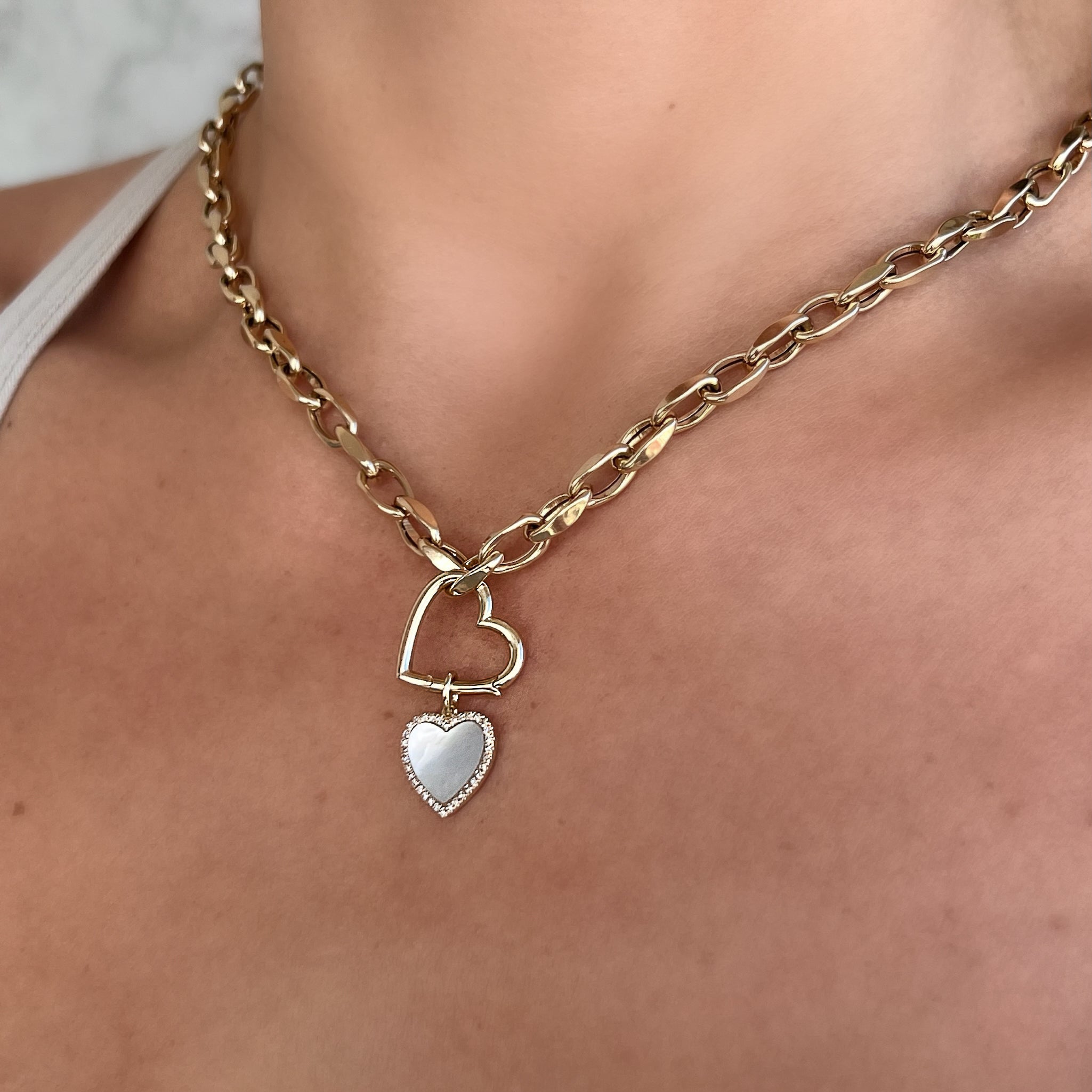 14K Gold Gemstone Heart Diamond Necklace Charm - Charms & Pendants - Izakov Diamonds + Fine Jewelry