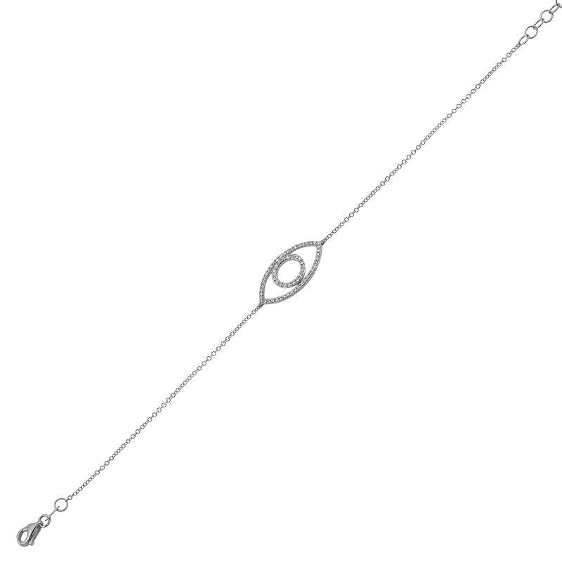 Elegant silver bracelet with an intricate eye design, perfect for discerning jewelry lovers seeking unique pieces from our brand.