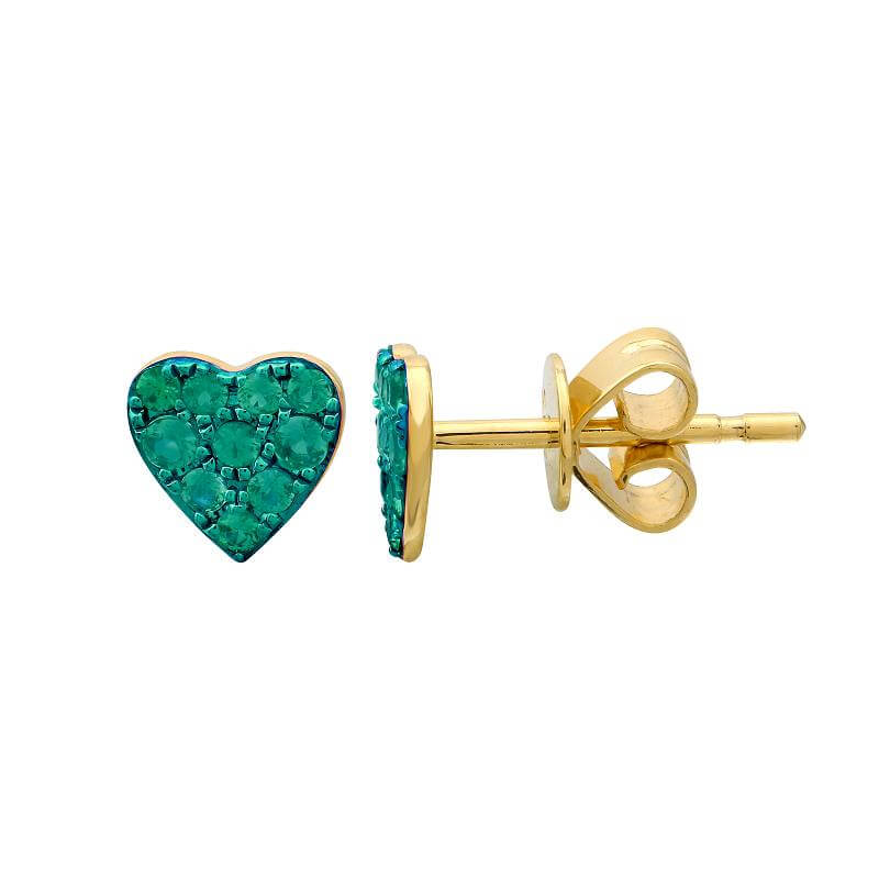 14K Gold Micro Pave Gemstone Heart Button Earrings Yellow Gold Tsavorite Earrings by Izakov Diamonds + Fine Jewelry | Izakov