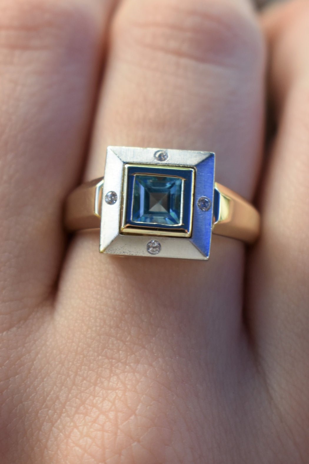 14kt 2-tone Blue Topaz & Diamond Ring