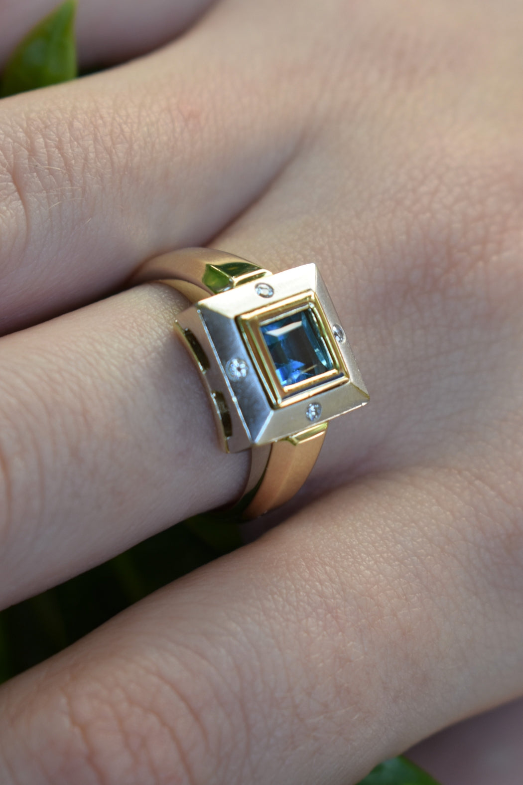 14kt 2-tone Blue Topaz & Diamond Ring