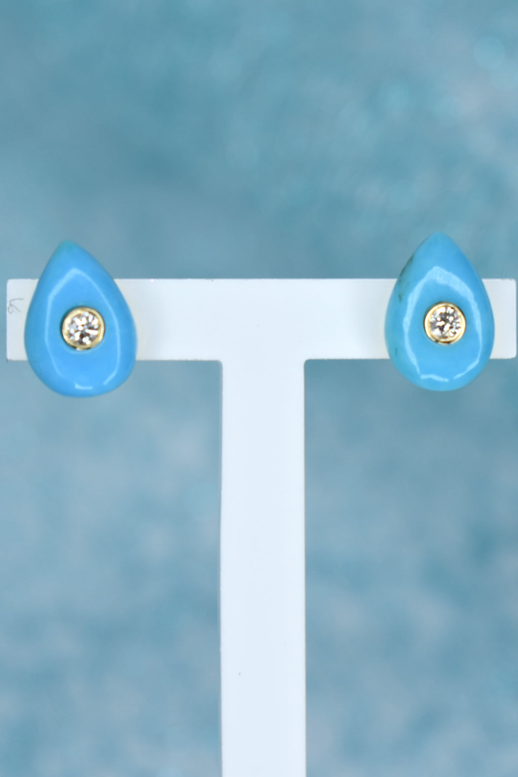 14kt Yellow Gold Turquoise & Diamond Earrings