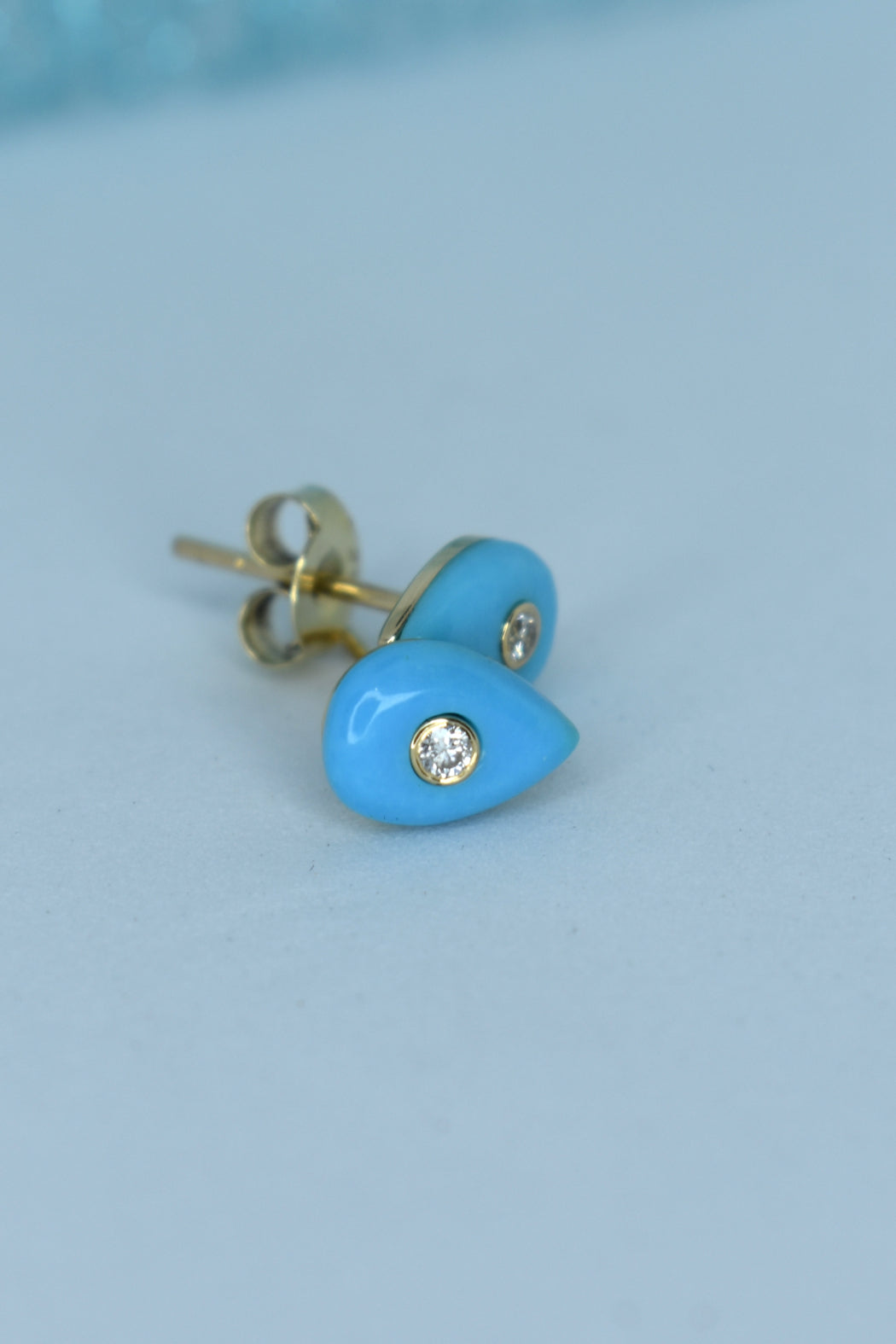 14kt Yellow Gold Turquoise & Diamond Earrings