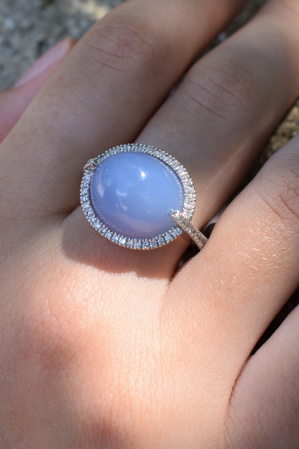 14kt White Gold Chalcedony & Diamond Ring