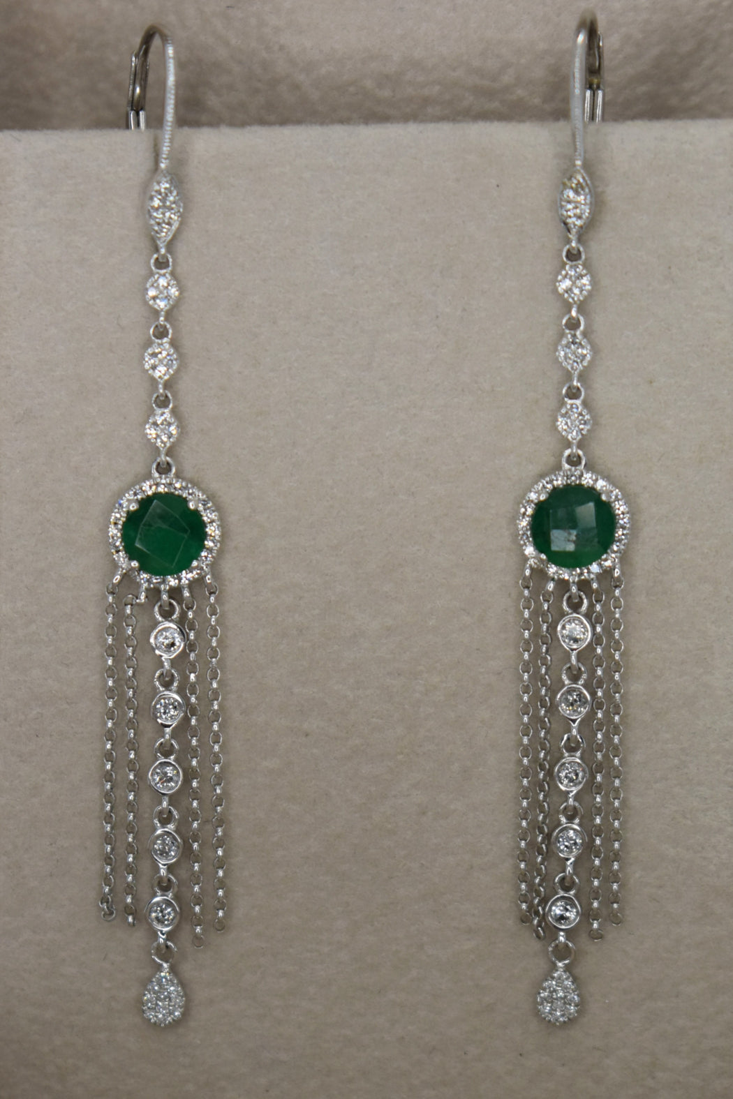 14kt White Gold Emerald & Diamond Earrings
