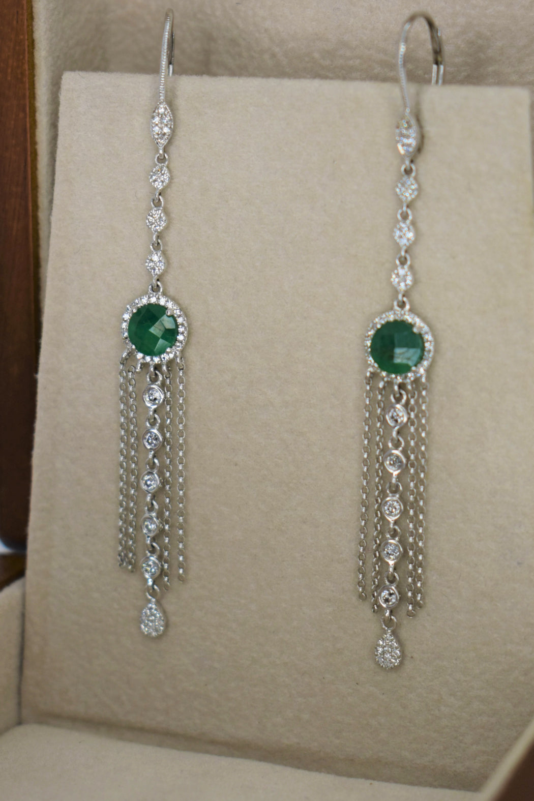 14kt White Gold Emerald & Diamond Earrings