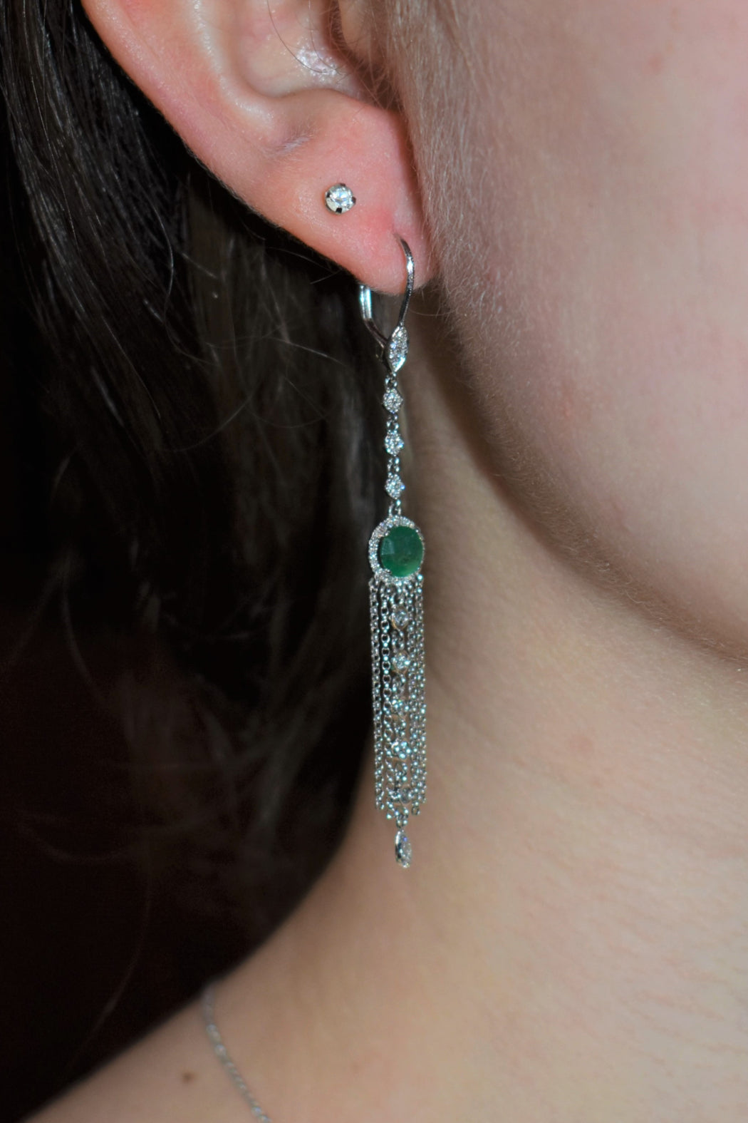 14kt White Gold Emerald & Diamond Earrings