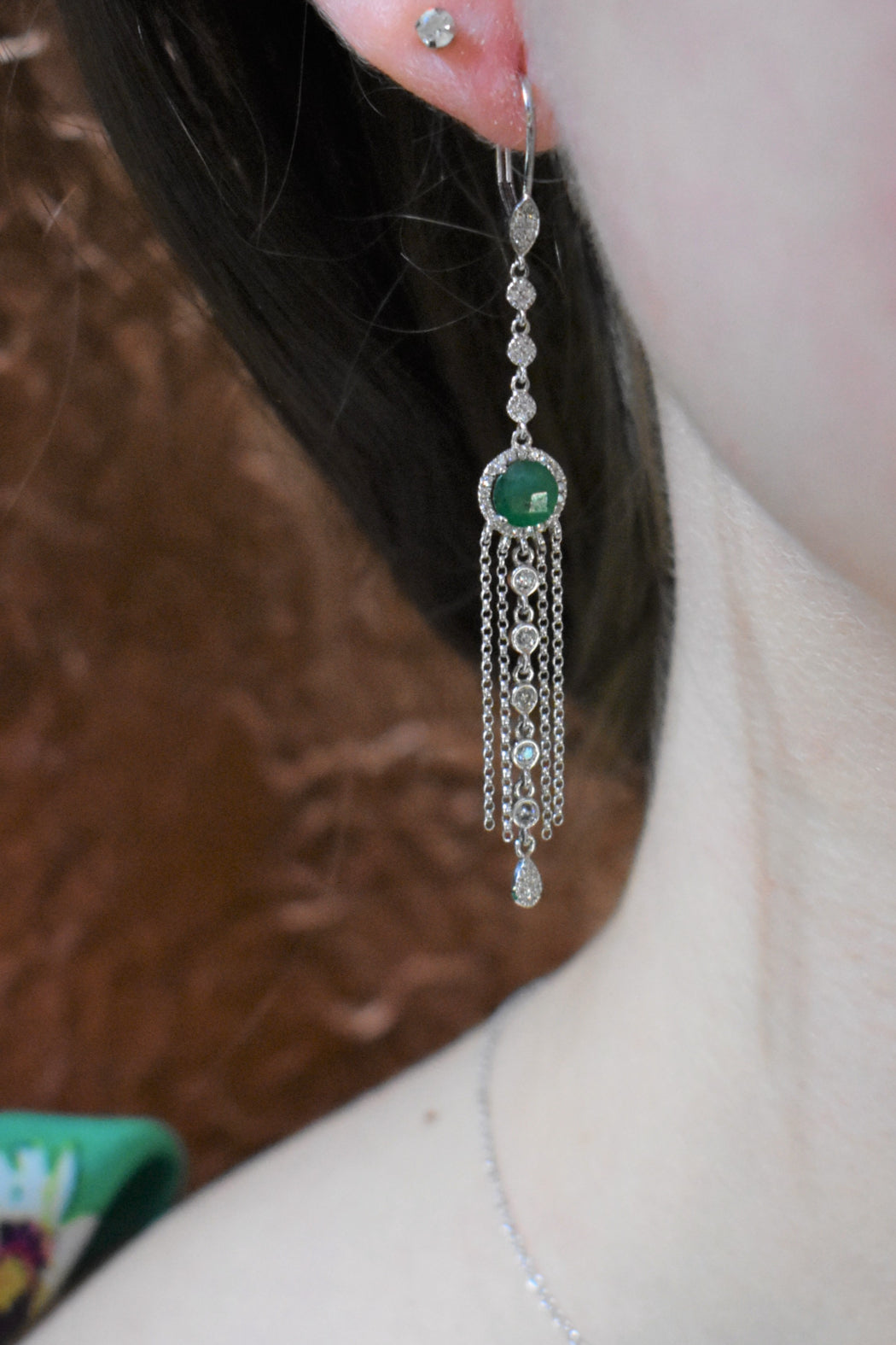 14kt White Gold Emerald & Diamond Earrings