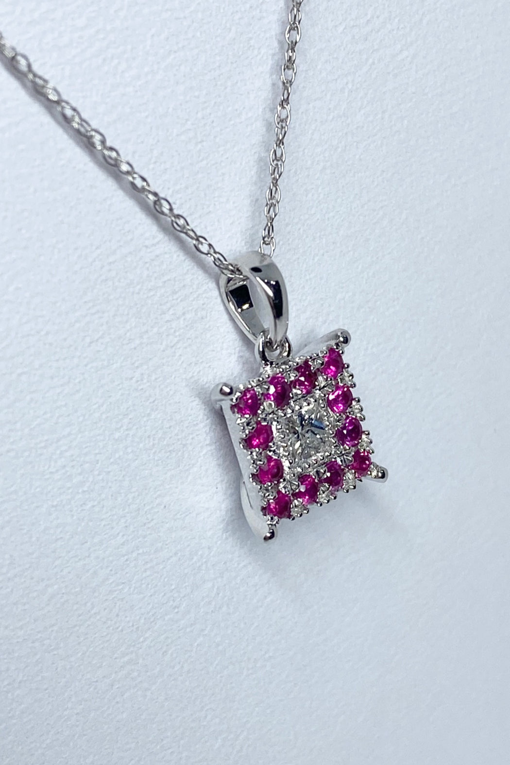 14kt White Gold Ruby & Diamond Necklace
