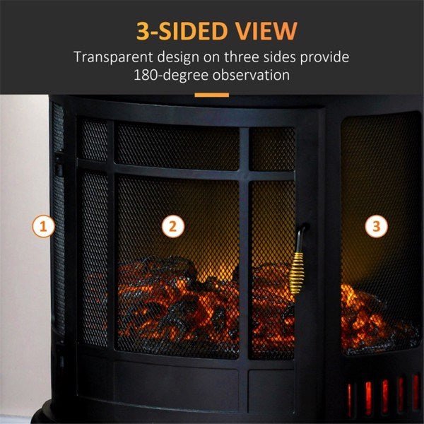 22.8 Inch Freestanding Electric Fireplace Heater 1500W Adjustable Flames Black