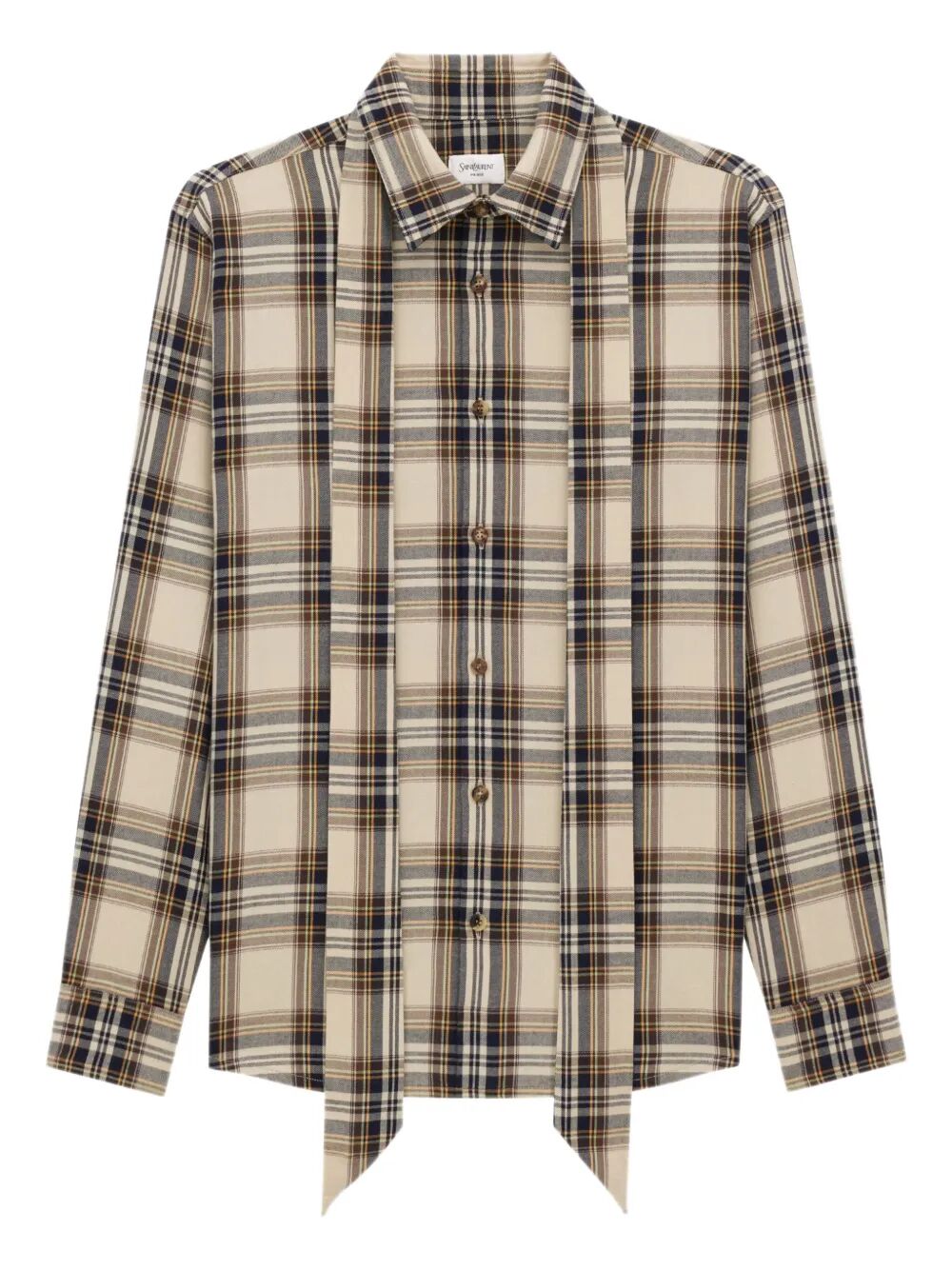 Saint Laurent Women Cassandre Lavallière Shirt In Cotton Tartan