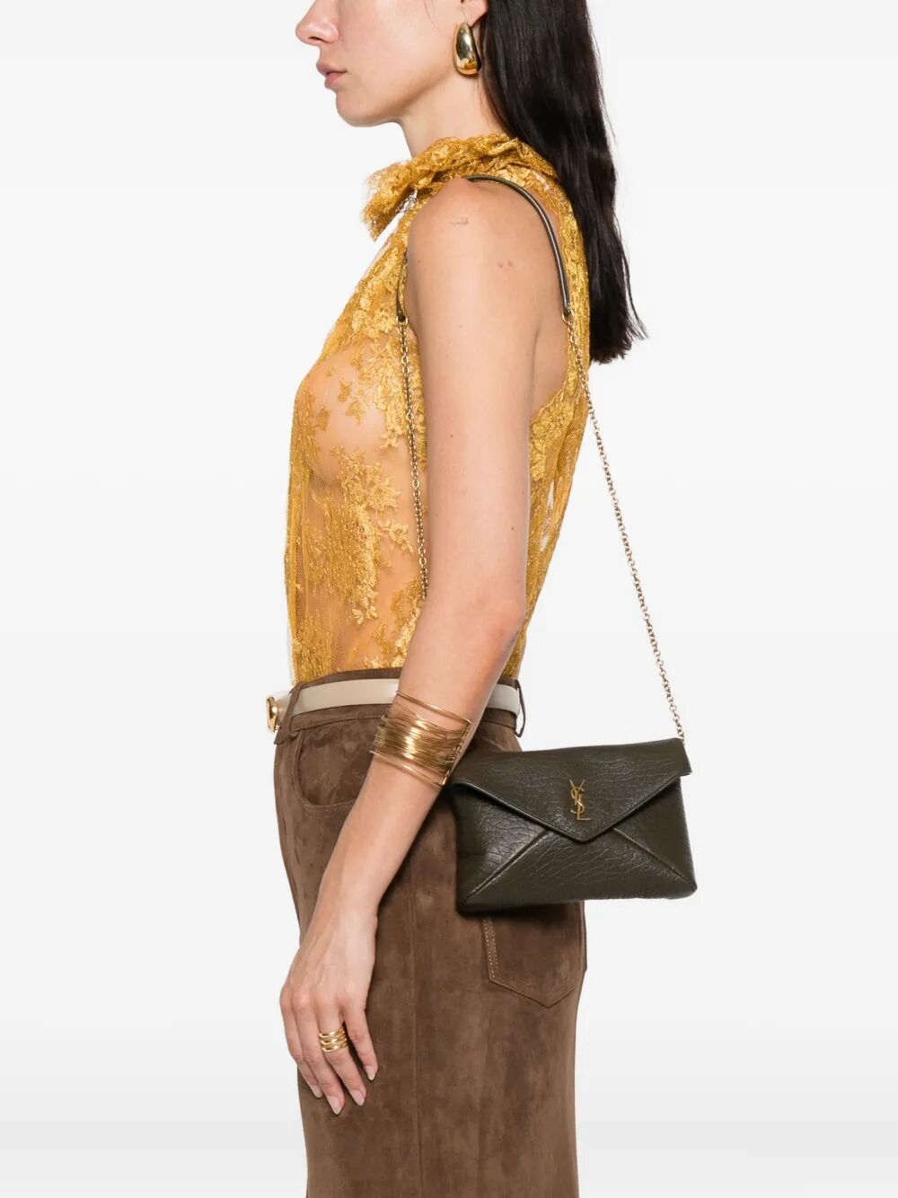 Saint Laurent Women Cassandre Chain Pouch In Lambskin