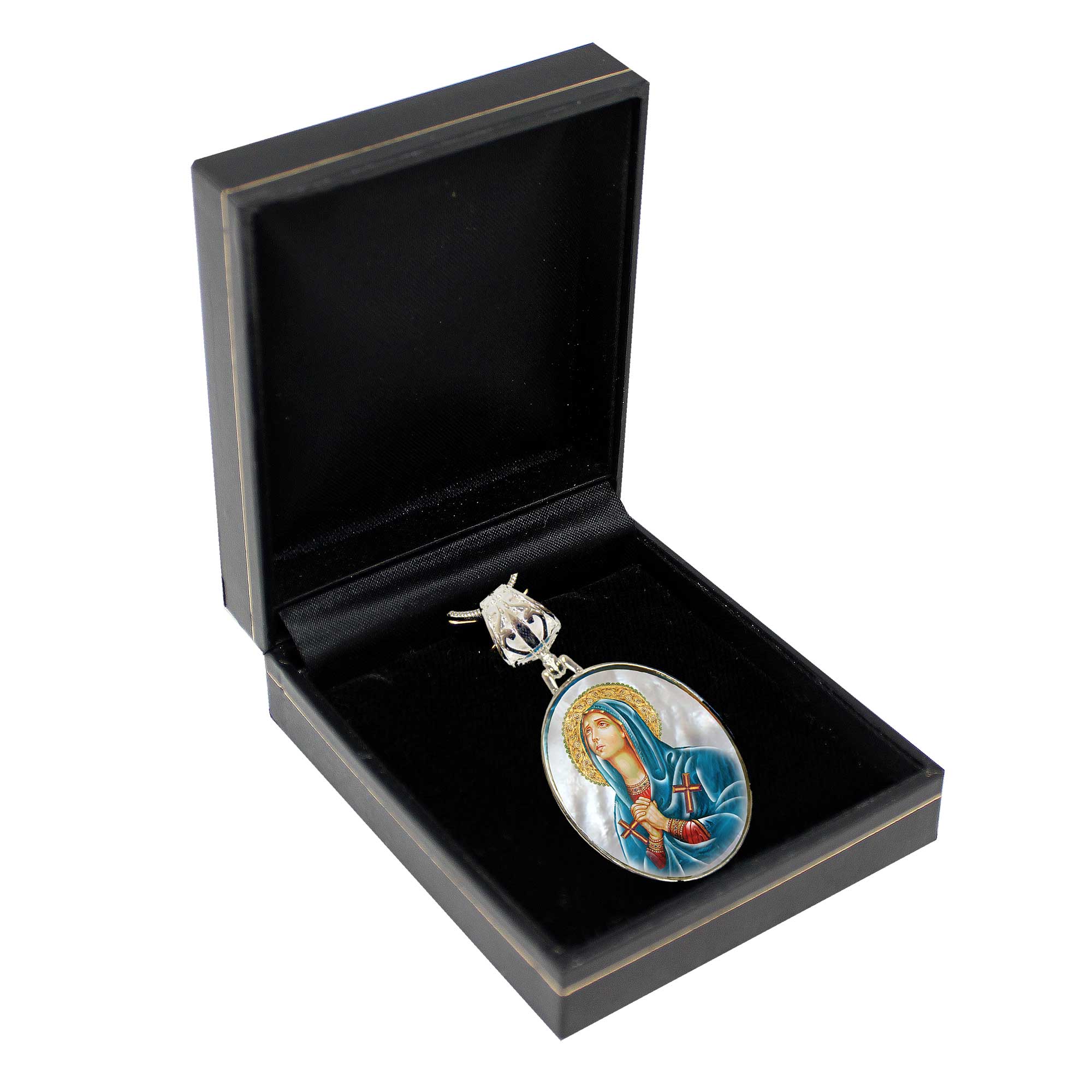 Mother of God Praying Silver Plated Mother of Pearl Necklace - 43014