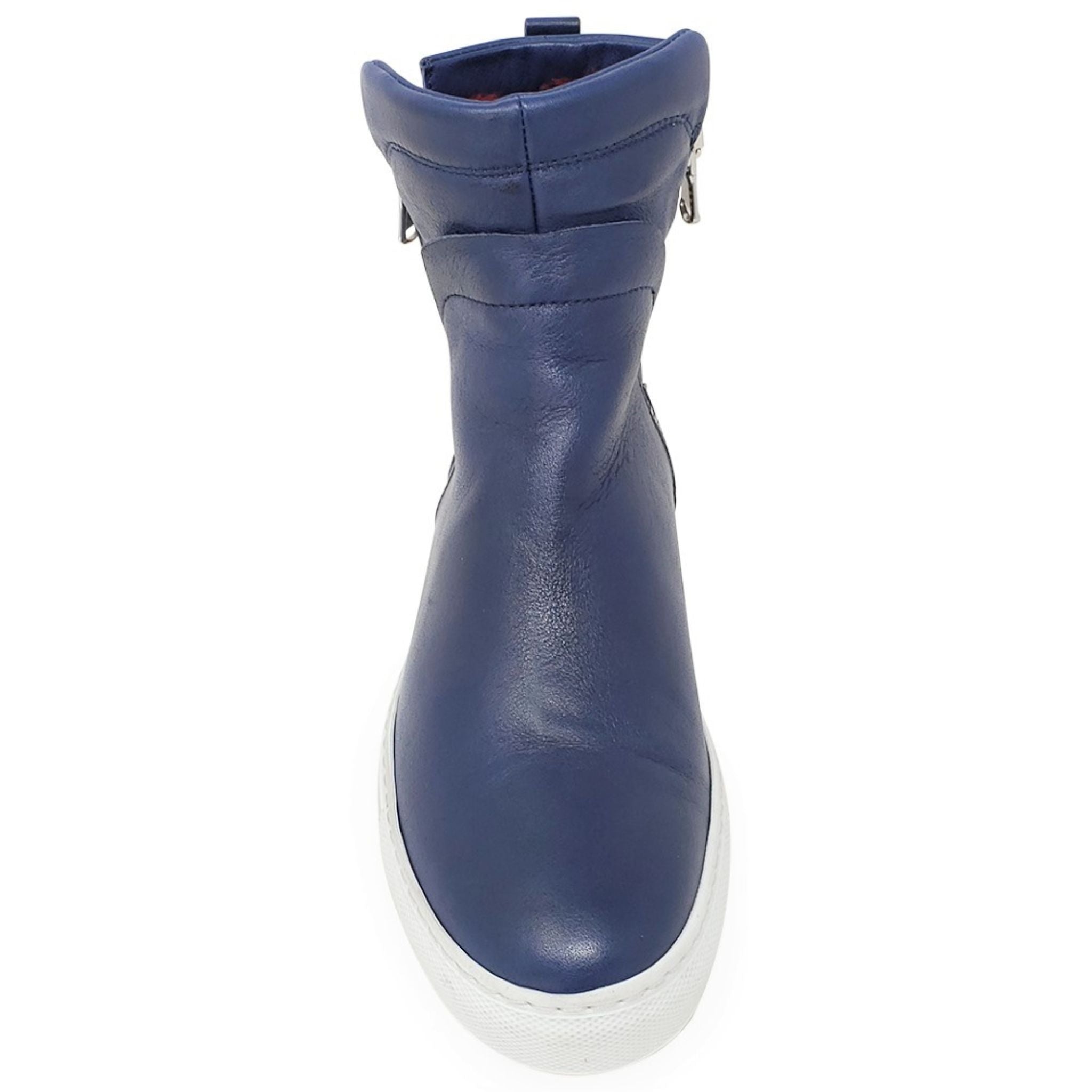 Navy Leather Double Zip Shearling Boot