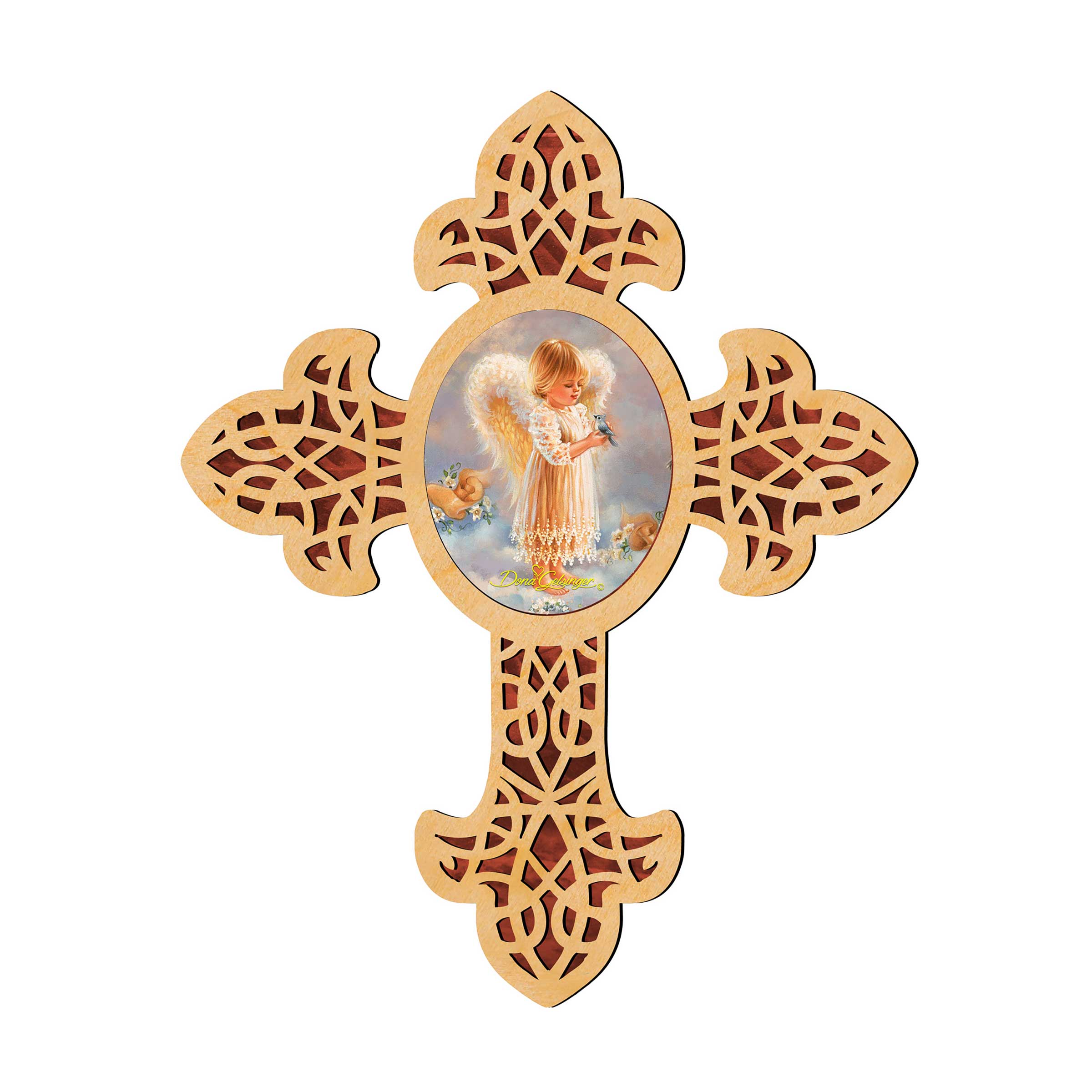 Girly Angel Pointy Wooden Cross by D. Gelsinger - Inspirational Icon Decor - 88388-DG
