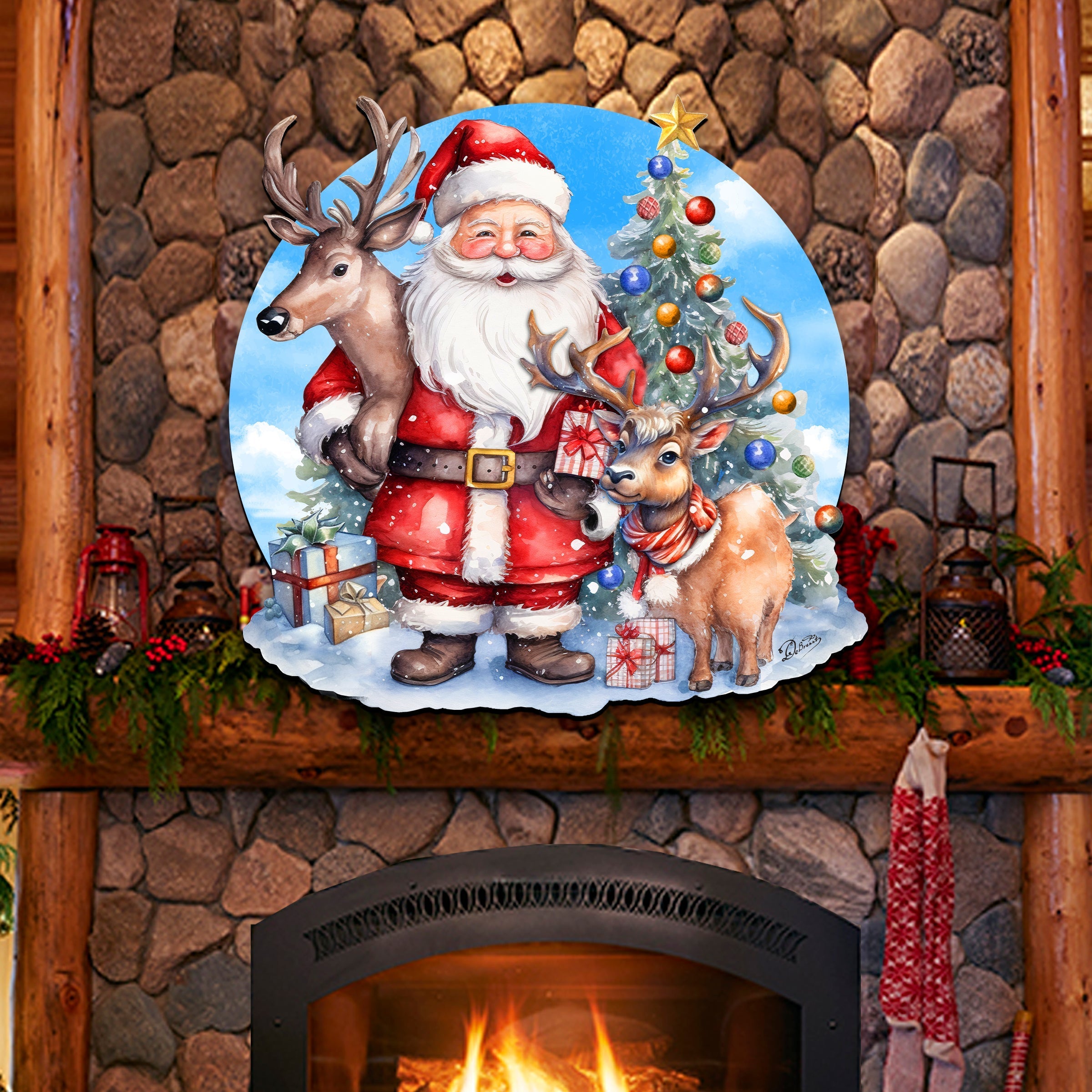 Santa with Reindeers Holiday Door Decor by G. Debrekht - Christmas Decor - 8611032H