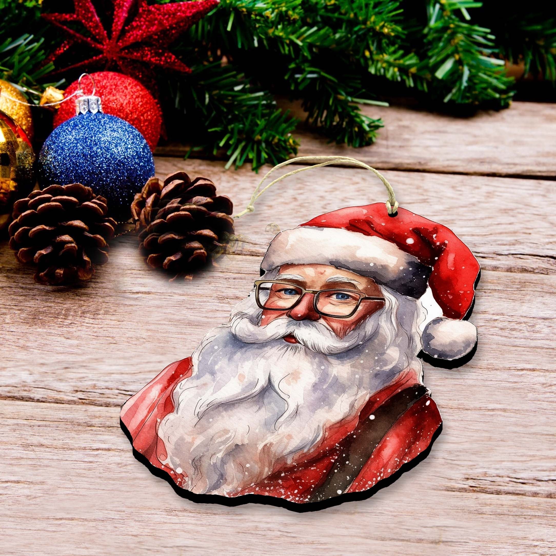 Jolly Santa Faces Decorative Wooden Ornaments Set of 3 by G. Debrekht - Christmas Decor - 8091045-S3