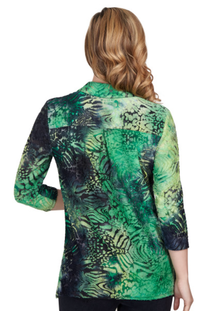 Button Front Animal Print Burnout Top