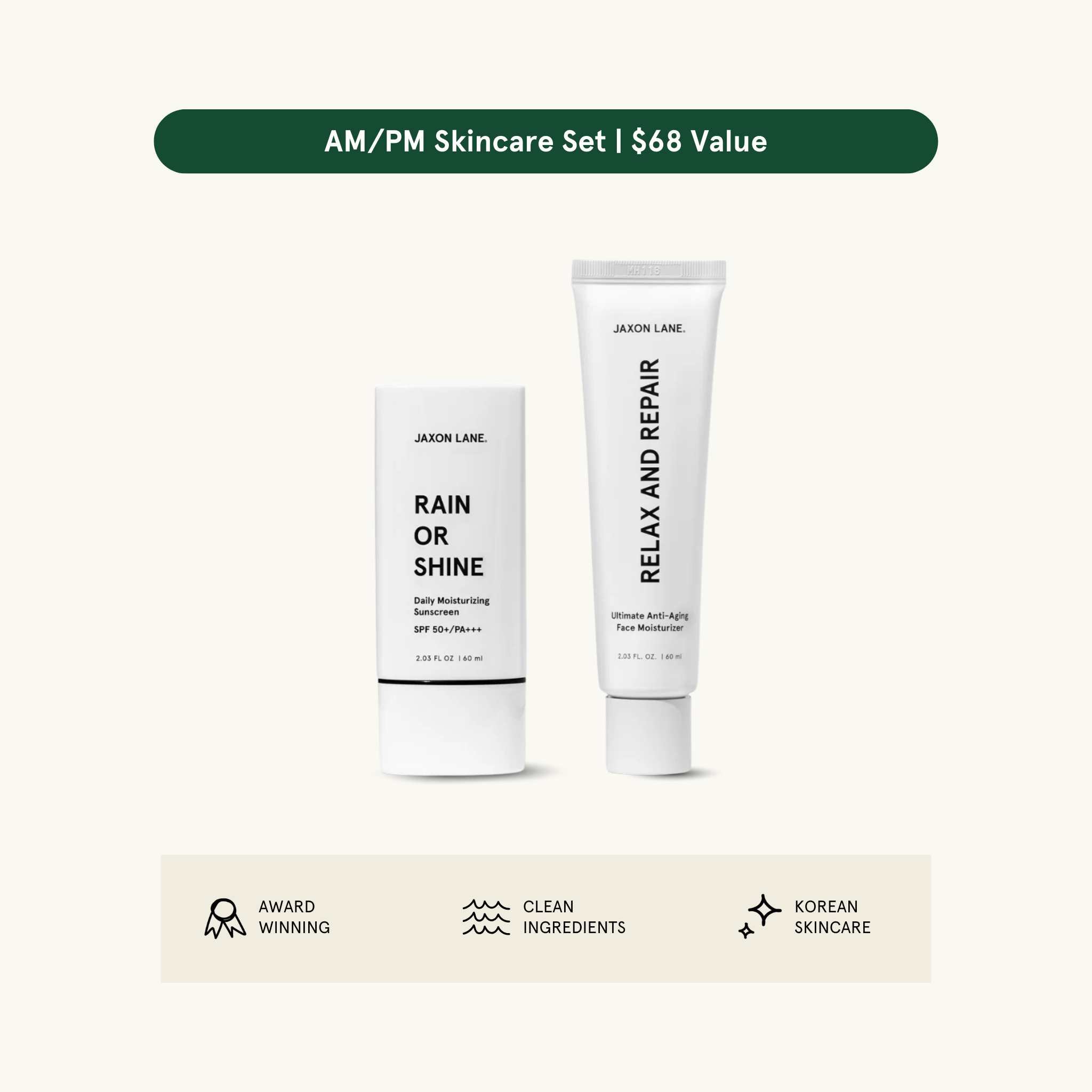 Jaxon Lane AM/PM Skincare Set for Men - Daily Sunscreen & Anti-Aging Face Cream Duo Skin Repair Moisturizer