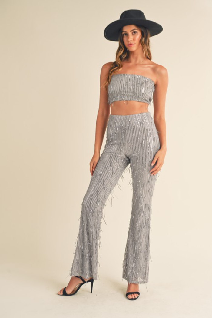 Sequin Tassel Bandeau & Pant Set