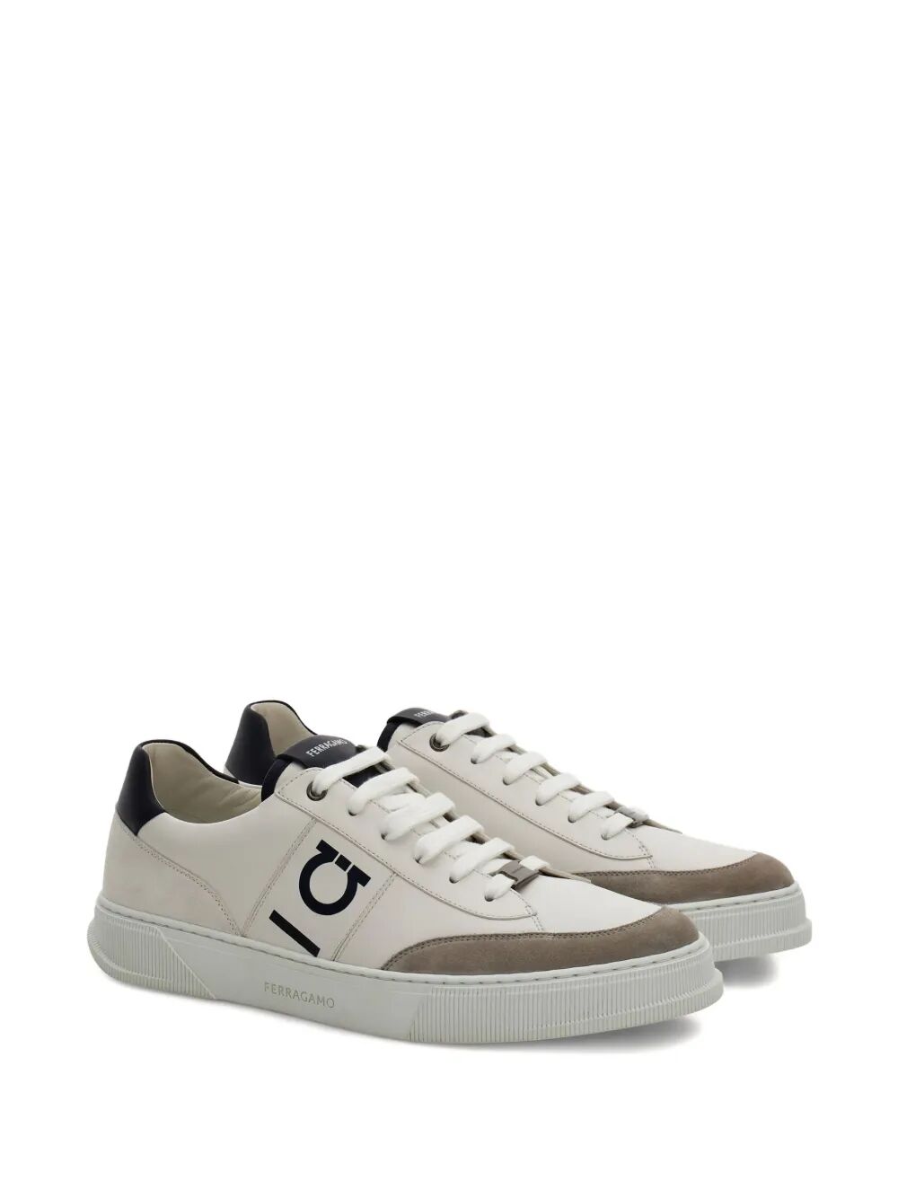 Ferragamo Men Alaska Leather And Suede Sneaker With Gancini Detail