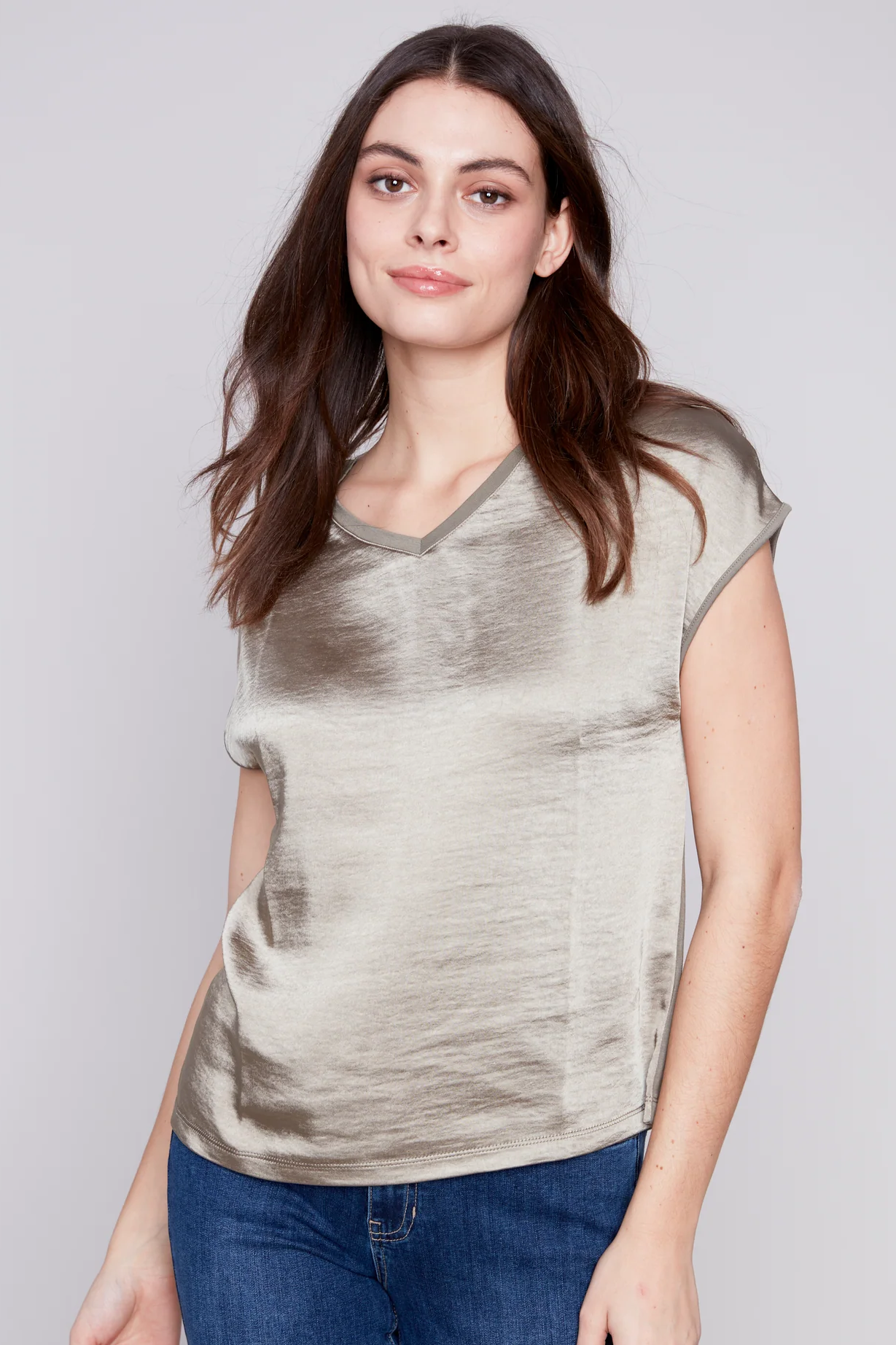 Short sleeve tin and jersey knit top