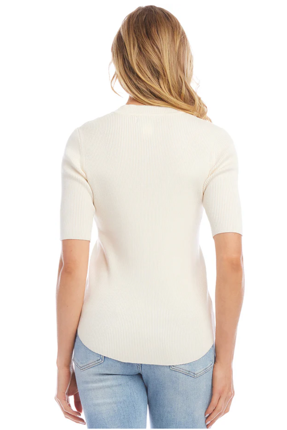 Short Sleeve Ribbed Sweater - Cream