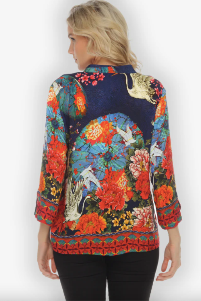 "CRANE PARADISE FANS" 3/7 SLV BLOUSE