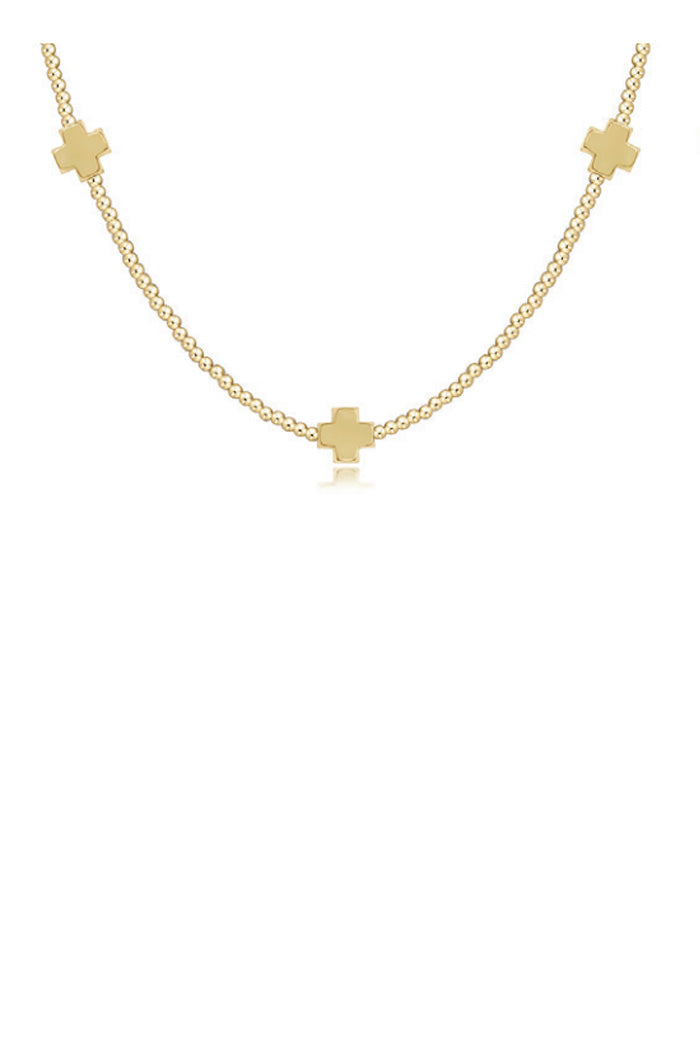 15" Choker Signature Cross Pattern 2MM Bead Gold