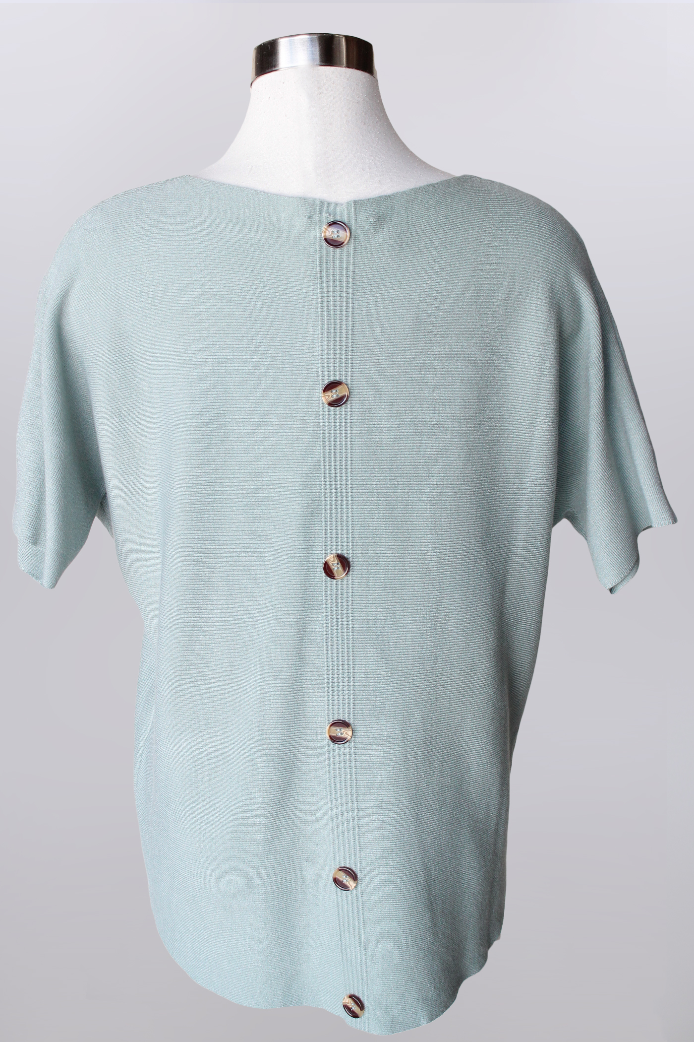 Short Sleeve Crew Neck Sweater with back buttoon detail