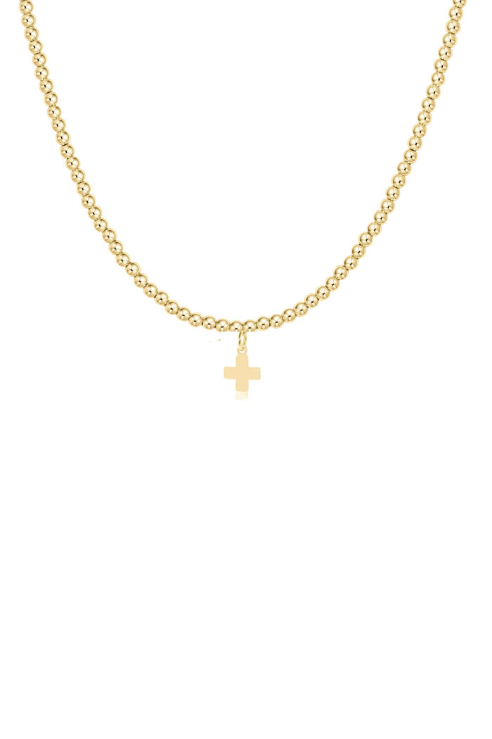 15" 3MM Gold Bead Signature Cross Charm