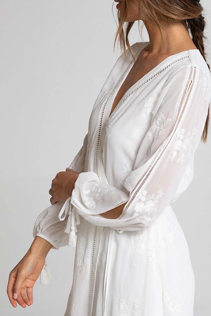 Sheer Chiffon Long Sleeve Wrap Dress