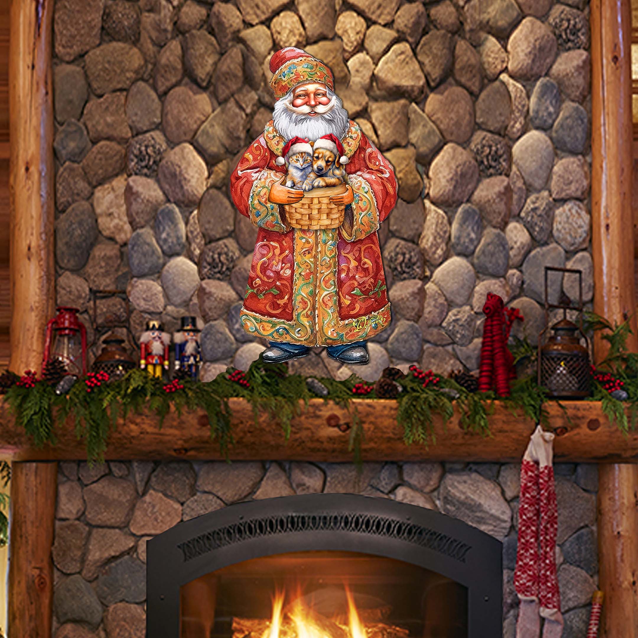 Yuletide Pets with Santa Holiday Door Decor by G. Debrekht - Christmas Santa Snowman Decor - 8691406H