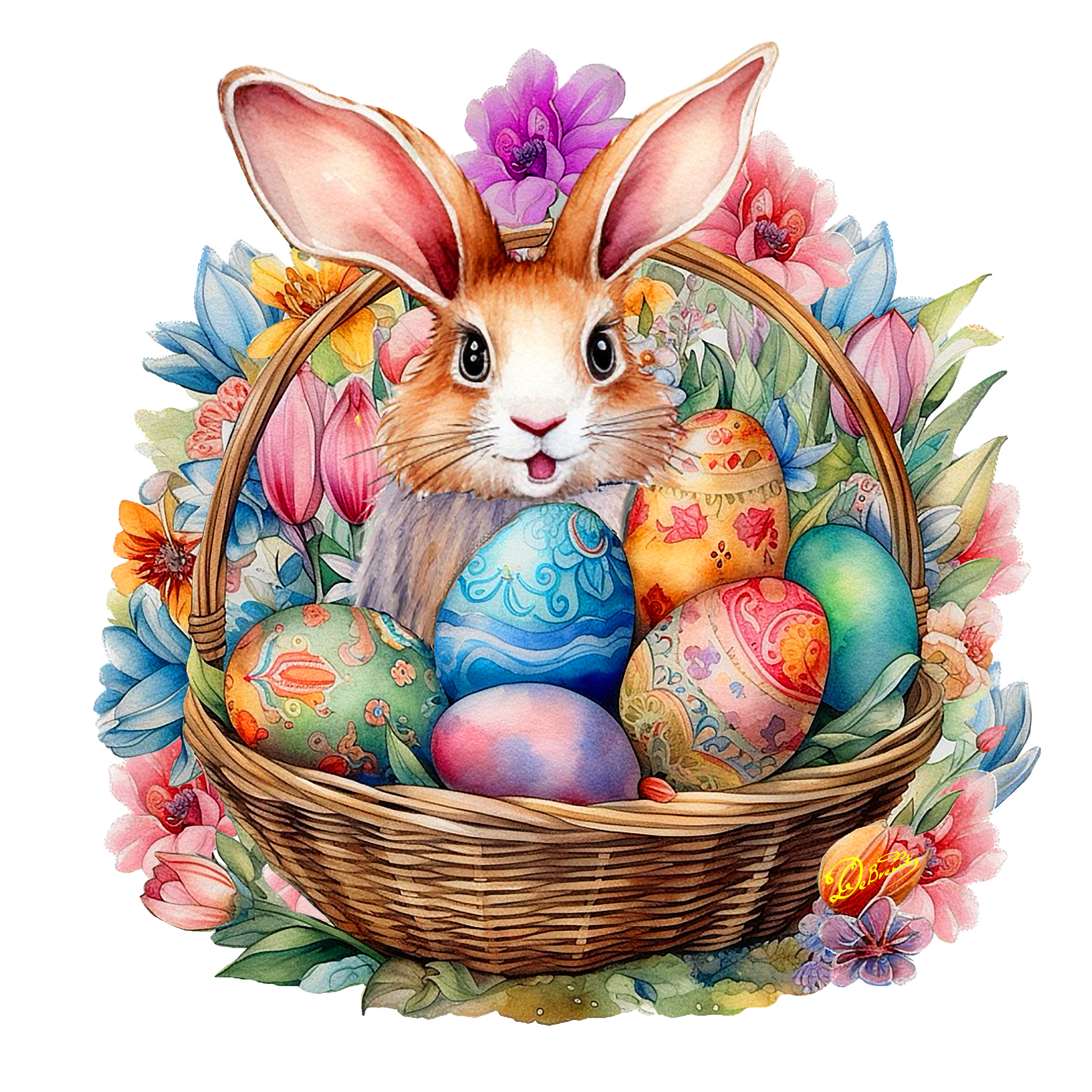 Bunny in a Basket Holiday Door Decor by G. Debrekht - Easter Spring Decor - 8652764H