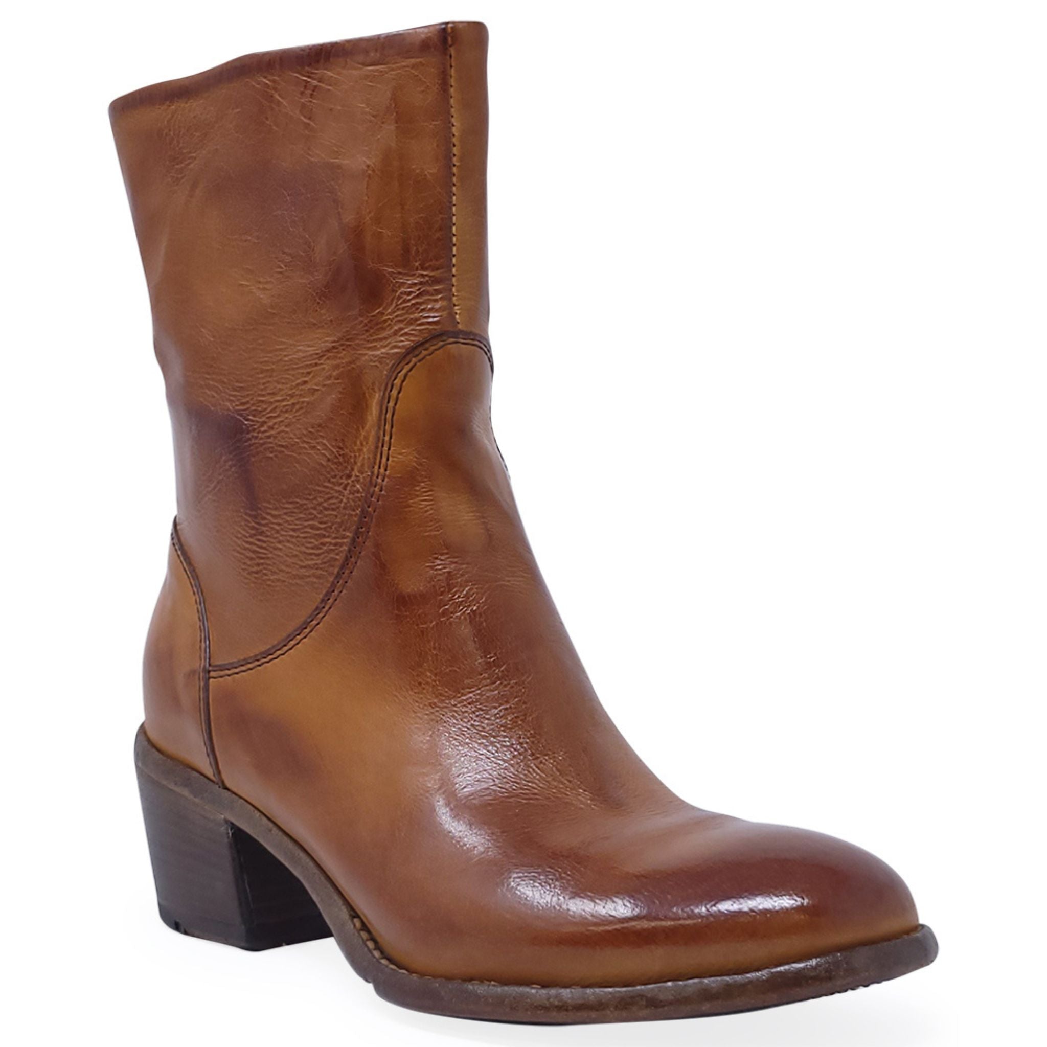Brown Leather Mid Calf Boot