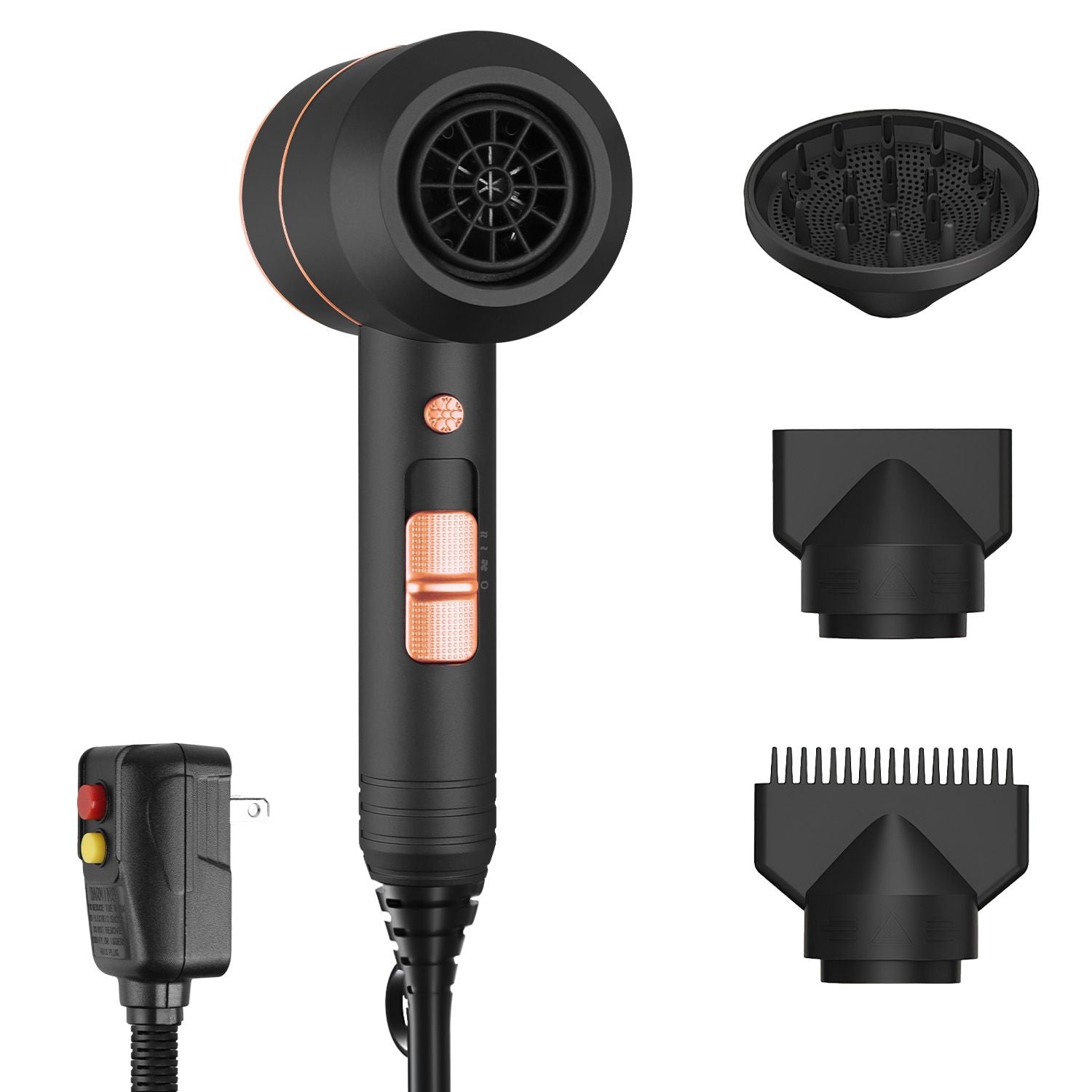 1800W Hair Dryer Portable Compact Hair Blow Dryer with Cool/Warm/Hot Wind with Diffuser Concentrator/Comb Nozzle ALCI Plug Overheat Protection for Women Man Straight Curly Hair