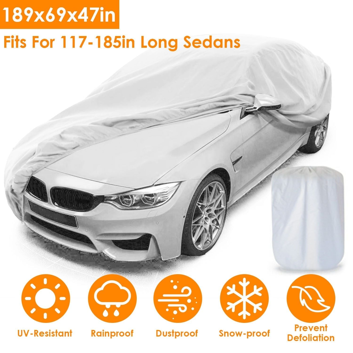 189x69x47in Full Car Cover All Weather UV Protection Automotive Cover 170T Outdoor Universal Full Cover For Sedans Up To 185in