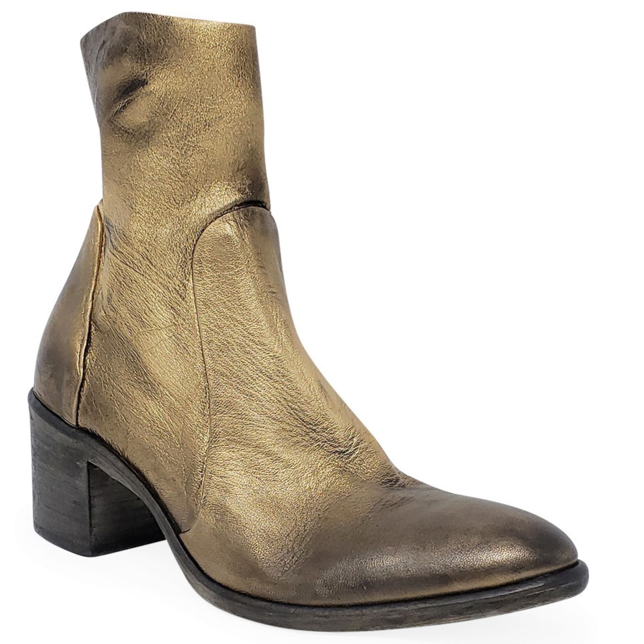 Antique Gold Leather Ankle Boot