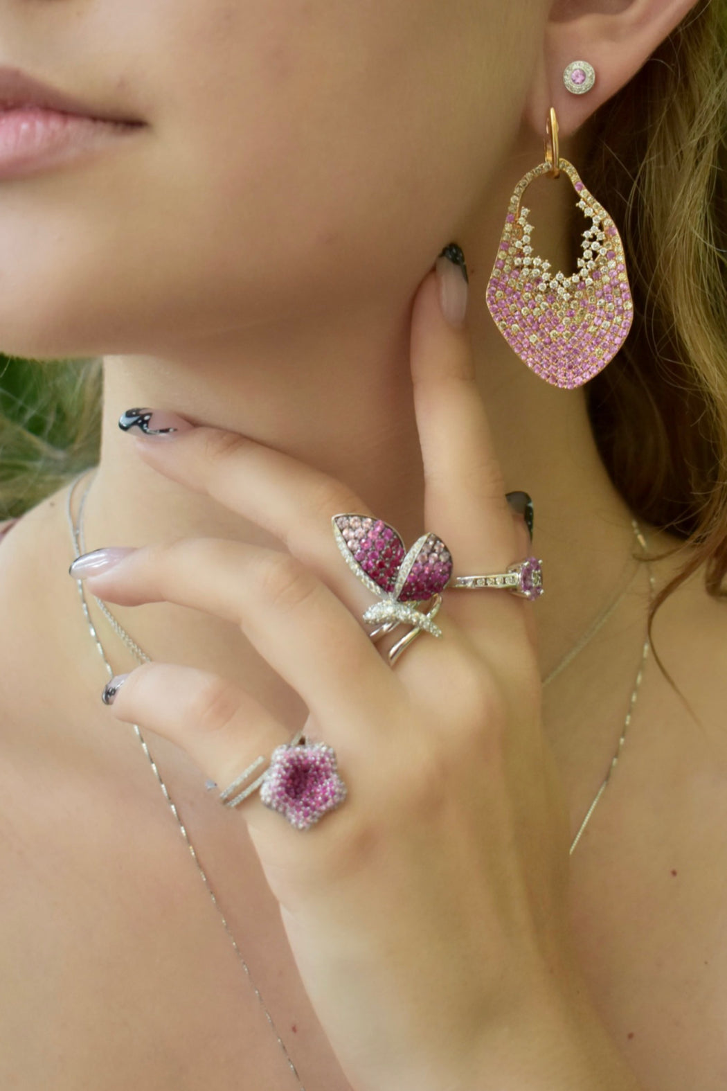 18kt Rose Gold Pink Sapphire & Diamond Earrings