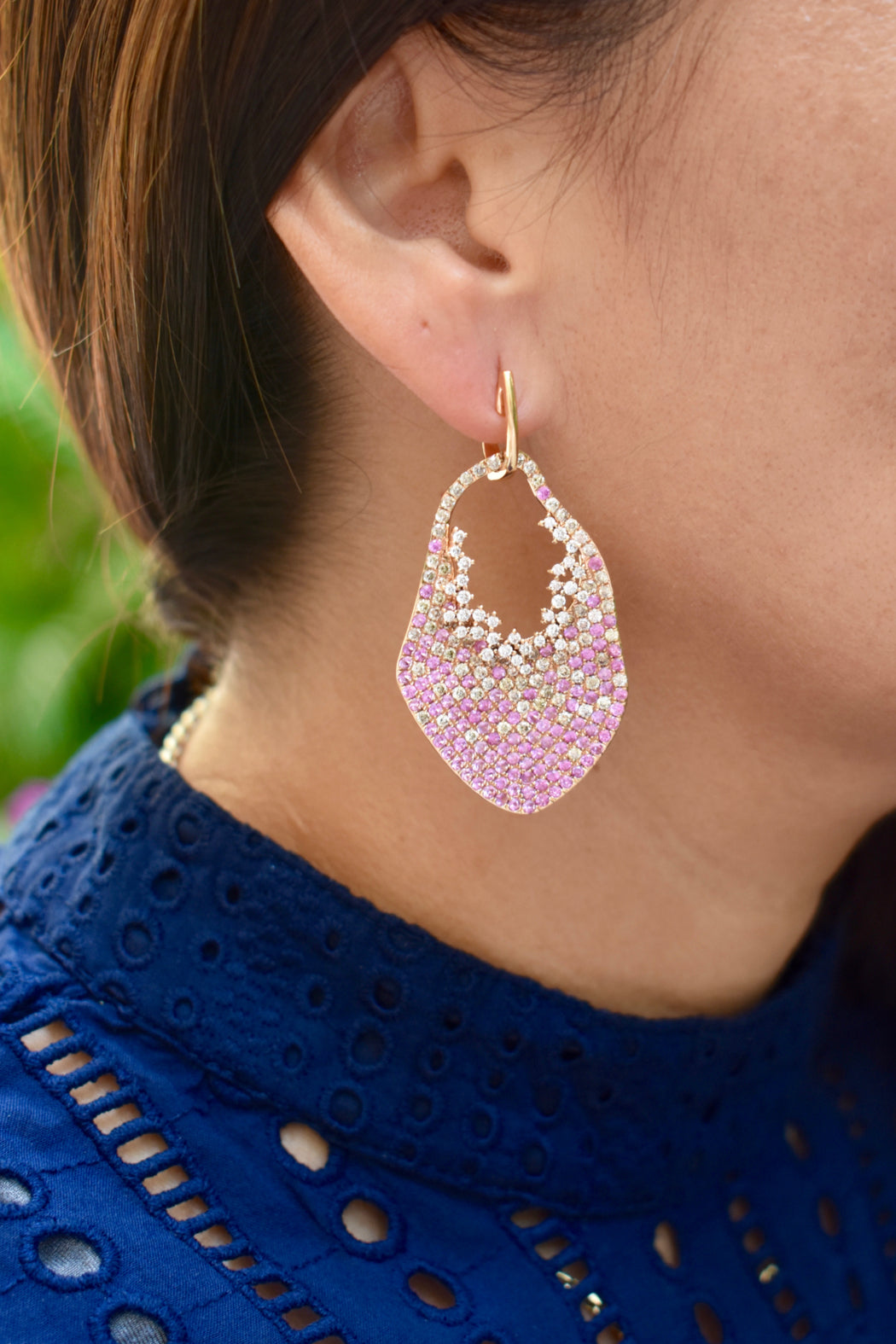 18kt Rose Gold Pink Sapphire & Diamond Earrings