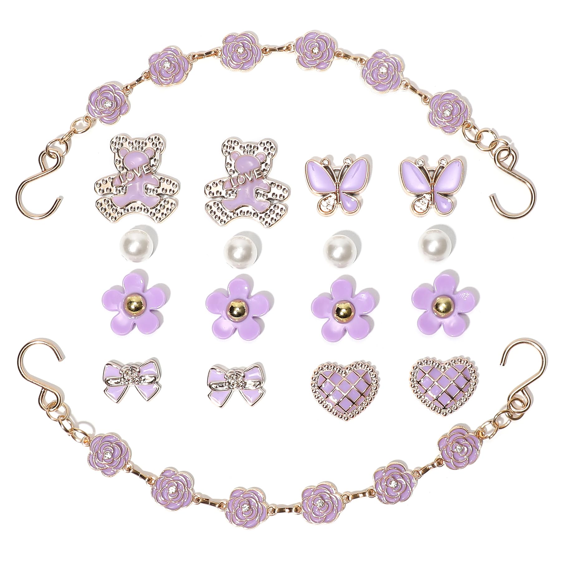 18Pcs Flower Shoe Chain Charms for Women, Bling Shoe Charms for Girls Clog Sandals, Girly Shoe Chains, DIY Shoe Decoration Accessories for Party Favor