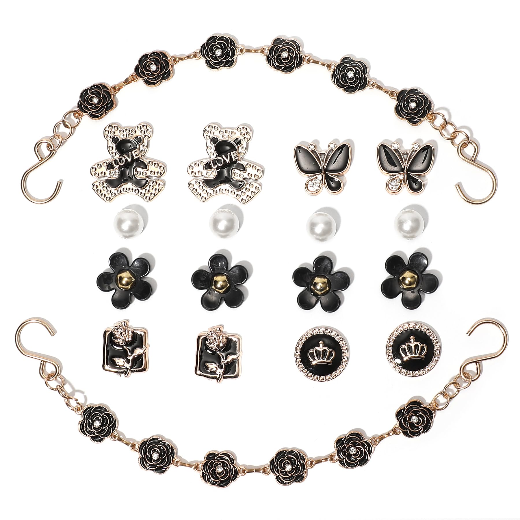 18Pcs Flower Shoe Chain Charms for Women, Bling Shoe Charms for Girls Clog Sandals, Girly Shoe Chains, DIY Shoe Decoration Accessories for Party Favor