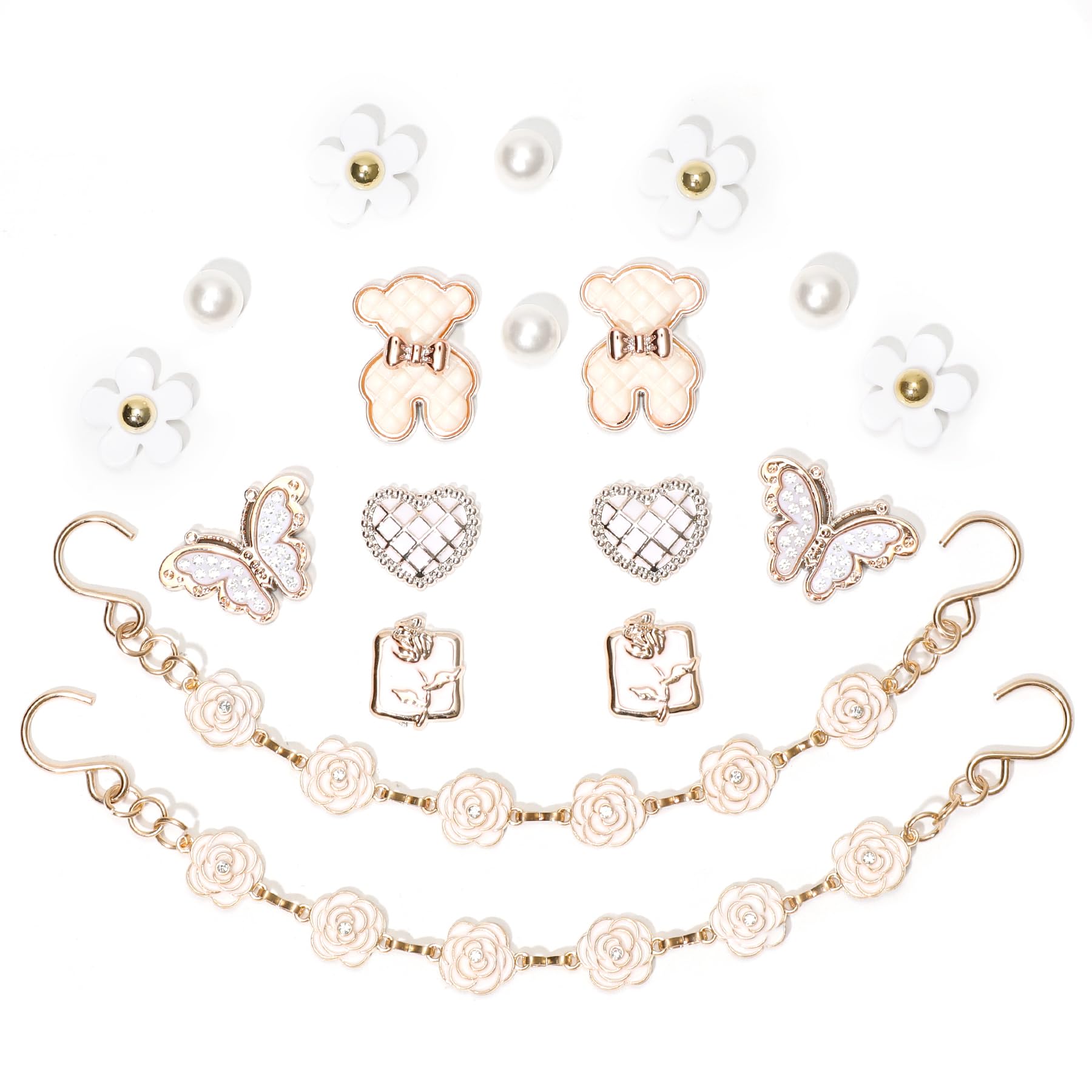 18Pcs Flower Shoe Chain Charms for Women, Bling Shoe Charms for Girls Clog Sandals, Girly Shoe Chains, DIY Shoe Decoration Accessories for Party Favor