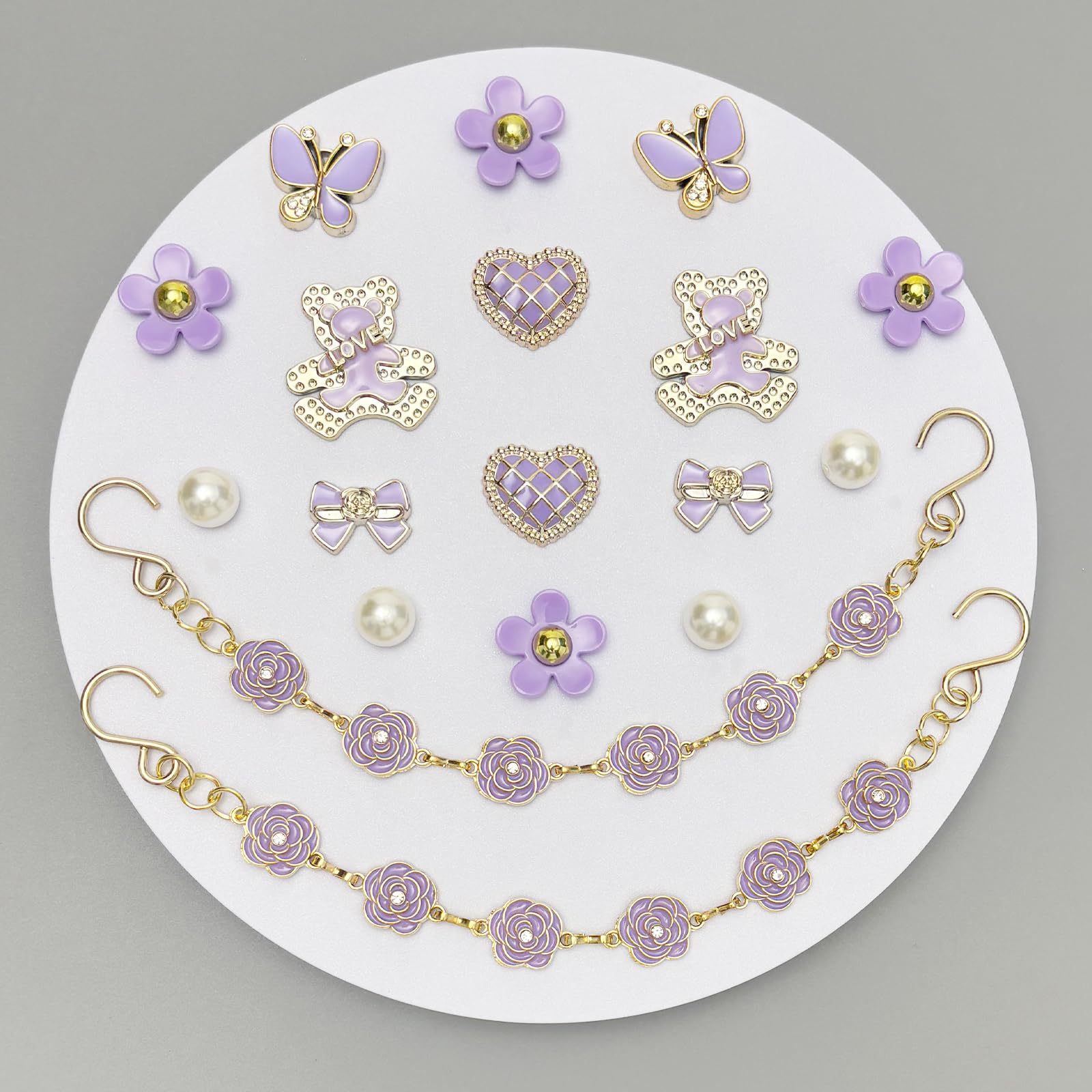 18Pcs Flower Shoe Chain Charms for Women, Bling Shoe Charms for Girls Clog Sandals, Girly Shoe Chains, DIY Shoe Decoration Accessories for Party Favor